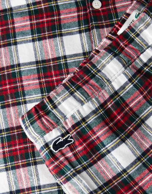 Lacoste flannel pyjama set in burgundy, 2 of 4