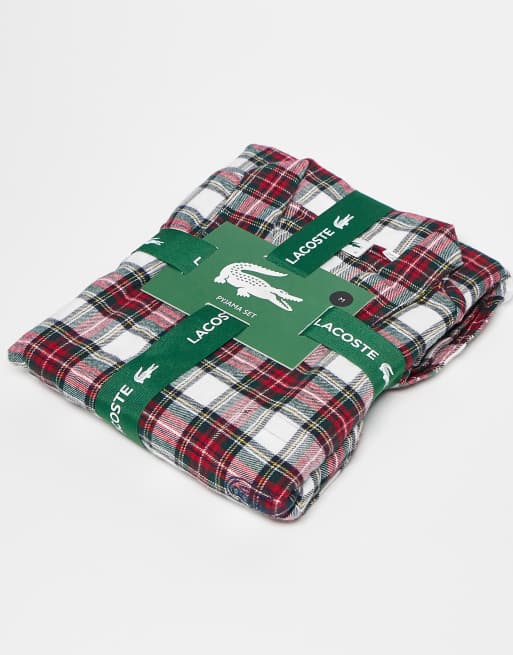 Lacoste flannel pyjama set in burgundy, 4 of 4