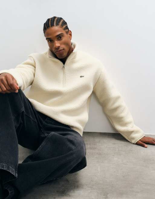 Lacoste Fleece-Sweatshirt mit Stehkragen und Viertelreißverschluss in Cremeweiß, 5 von 5