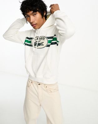 Lacoste front graphics hoodie in off white - ASOS Price Checker