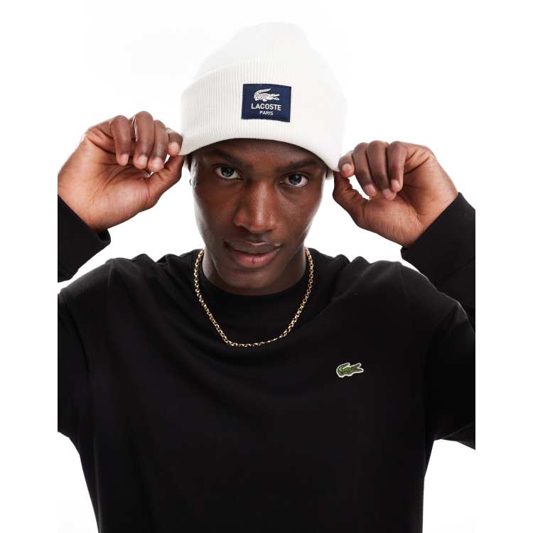 Lacoste front logo beanie in grey ASOS