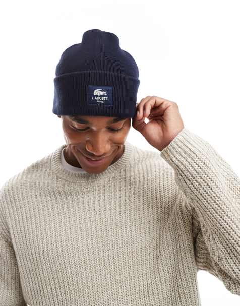 Lacoste front logo beanie in navy - view 1