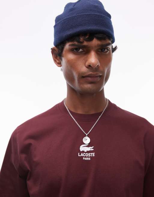 Lacoste front logo t-shirt in burgundy | ASOS
