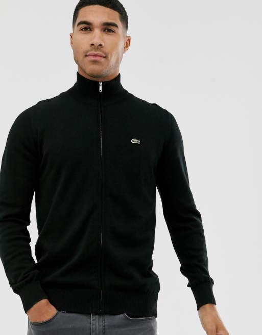 Lacoste full zip cotton knit jumper in black | ASOS