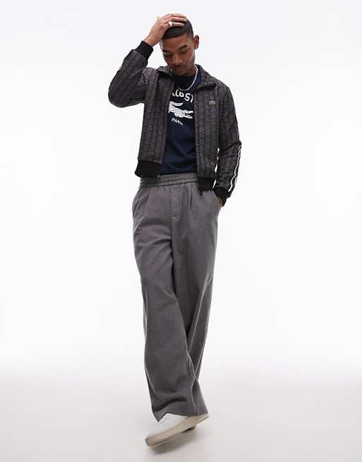 Lacoste full zip through track jacket in black with all over Lacoste full zip through track jacket in black with all over