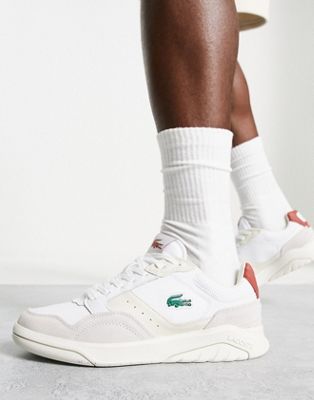 Lacoste game advance luxe leather trainers in white/brown