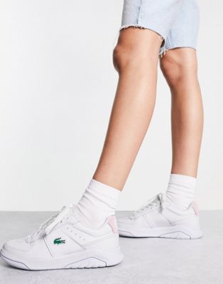 Lacoste game advance trainers in white leather with pink back tab  - ASOS Price Checker