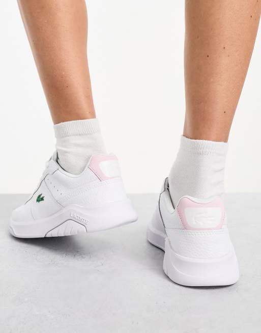 Lacoste Game Advance trainers in white and light pink