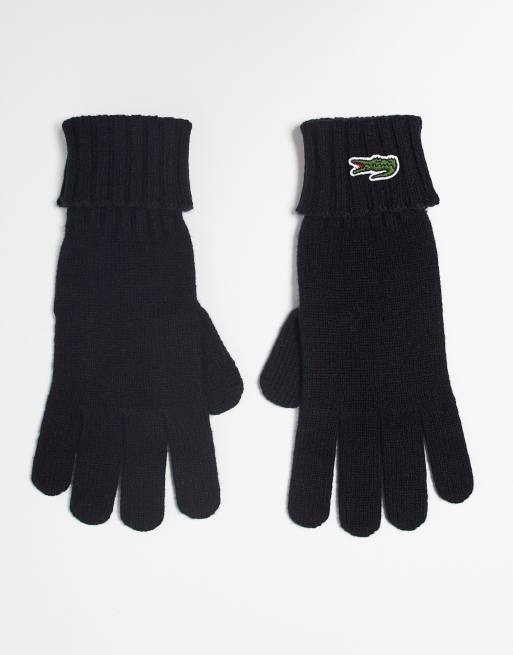 Gants unisexes Lacoste noirs en laine