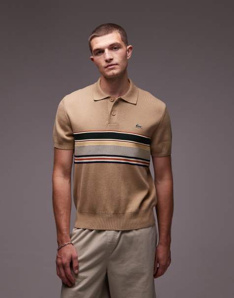 Lacoste - Gebreid poloshirt in beige met strepen - view 1