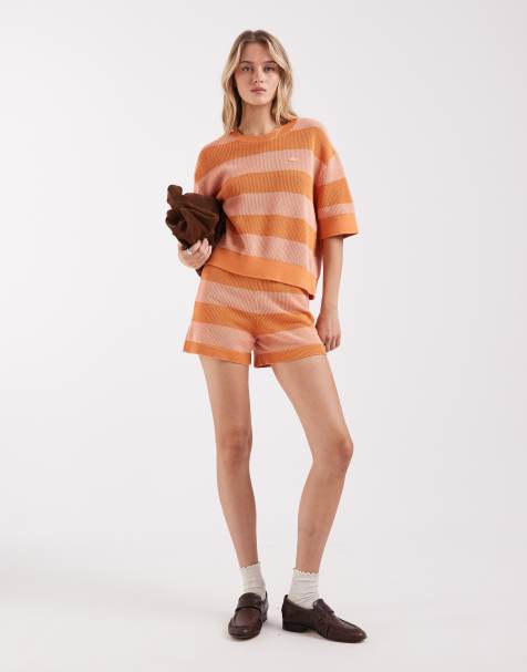 Lacoste - Gebreide gestreepte co-ord set in oranje - view 1