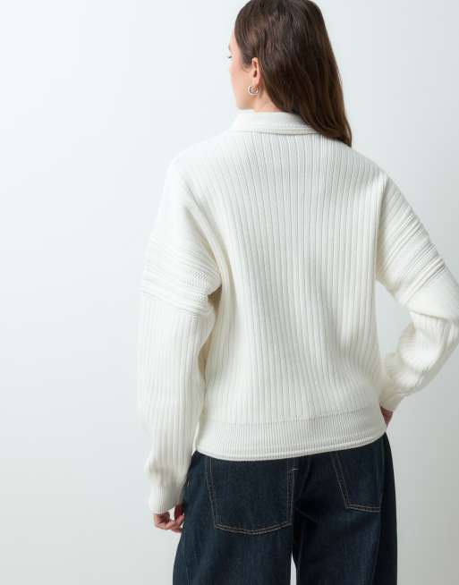 Lacoste gebreide katoenen polo met textuurdetail in crème, 4 van 5
