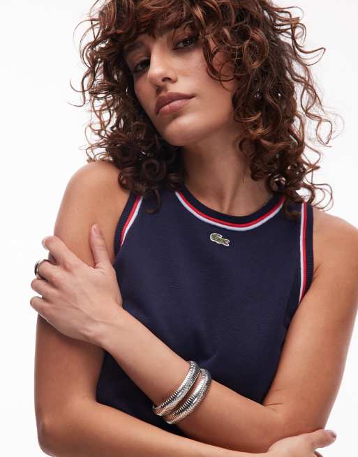 Lacoste - Gebreide tanktop in marineblauw met blauw en witte biezen