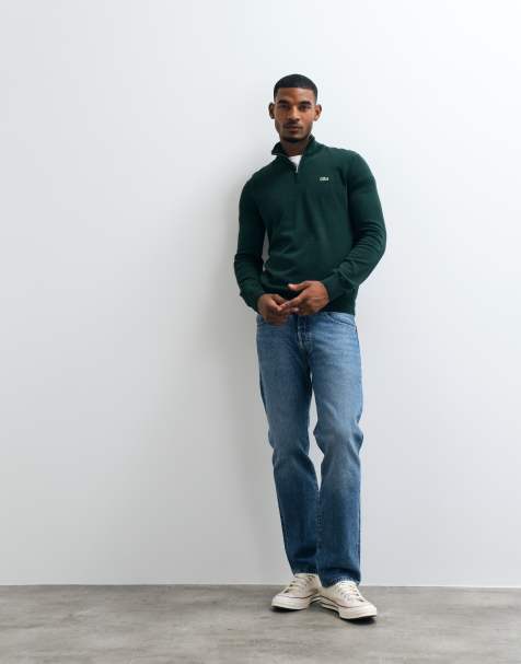 Lacoste gebreide trui met kwartrits in groen - view 1