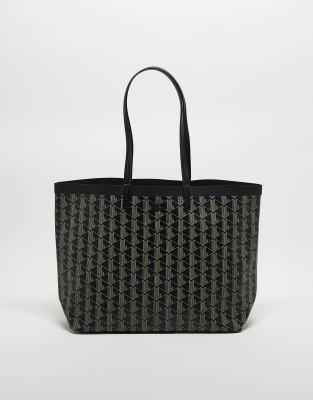 Lacoste - Gemusterte Shopper-Tasche in Schwarz/Braun