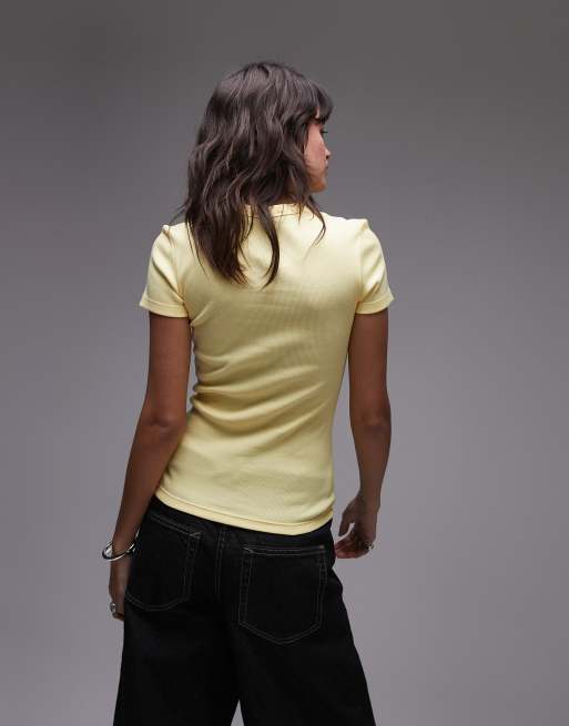 Lacoste - Geribbeld T-shirt in geel, 4 van 4