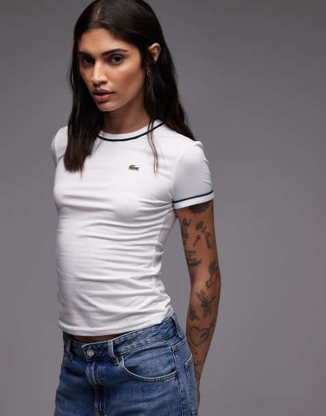 Lacoste - Geribbeld T-shirt in wit - view 1