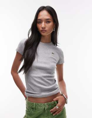 Lacoste - Geripptes T-Shirt in Grau