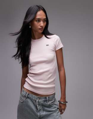 Lacoste – Geripptes T-Shirt in Rosa - view 1