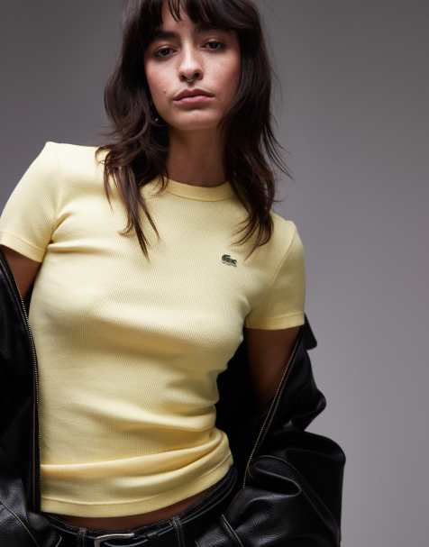 Lacoste – Geripptes T-Shirt in Yellow - view 1