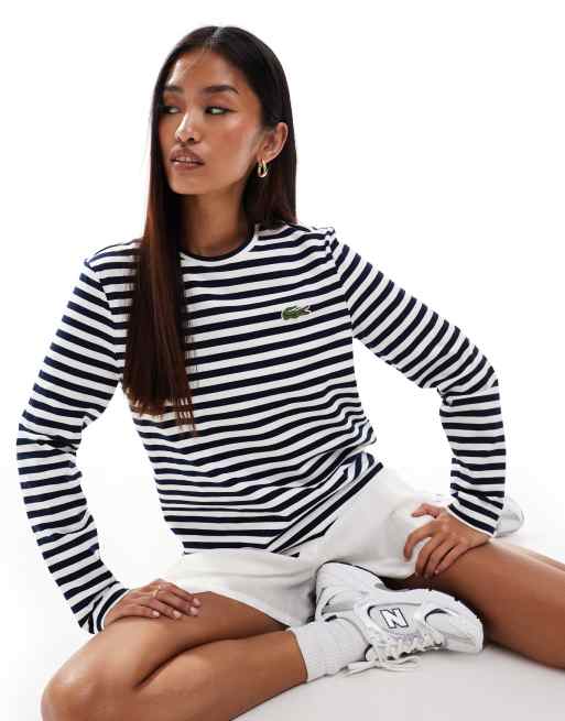 Lacoste - Gestreept T-shirt met lange mouwen in zwart, 2 van 4