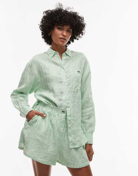 Lacoste - Gestreepte bermudashort in groen en wit, deel van co-ord set - view 1