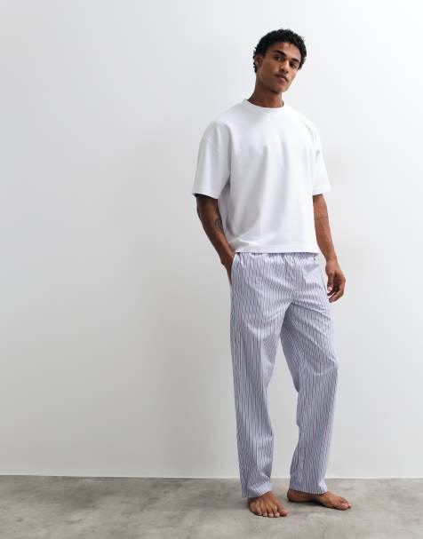 Lacoste gestreifte Popeline-Pyjamahose in Blau - view 1
