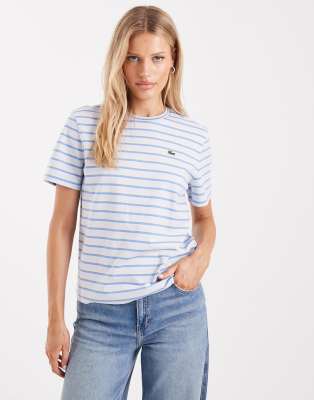 Lacoste - Gestreiftes T-Shirt in Hellblau