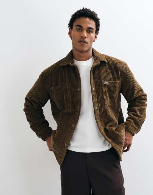 Lacoste gewatteerde corduroy overshirt in bruin, 2 van 5