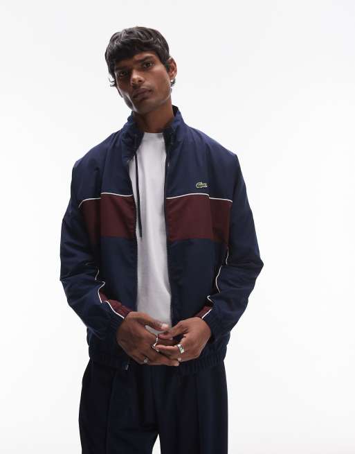 Lacoste - Giacca blu navy color block con zip 