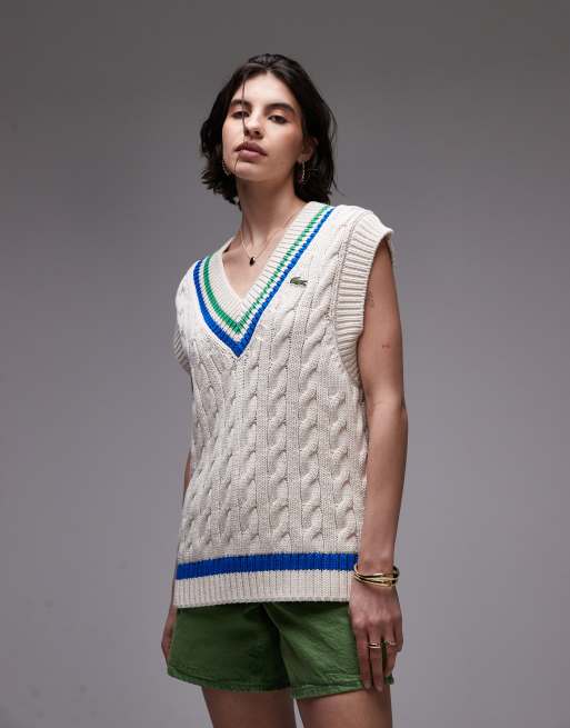 Lacoste - Gilet oversize stile cricket in maglia color bianco sporco