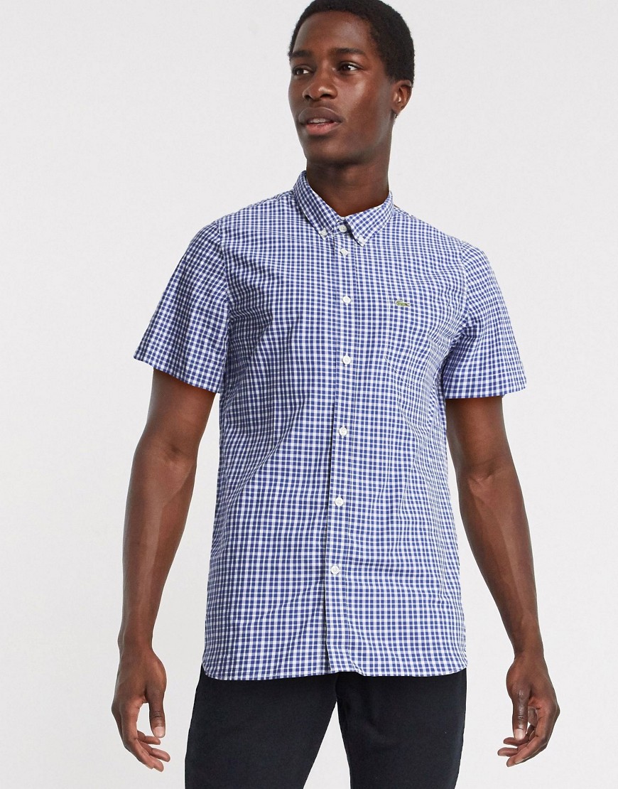 Lacoste – Ginghammönstrad kortärmad skjorta-Marinblå