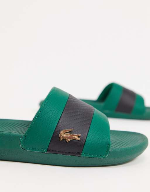 Lacoste gold croc sliders in green