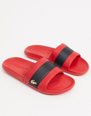Lacoste gold croc sliders in red 