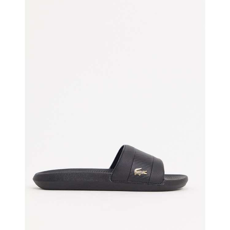 Black and shop gold lacoste slides