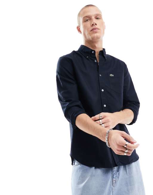 Lacoste – Granatowa klasyczna koszula oxford z długimi rękawami