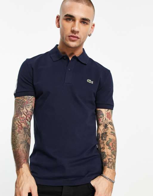 Lacoste – Granatowa koszulka polo z taśmą z logo