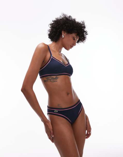 Lacoste co-ord bikini bottoms in navy with red and white tipping