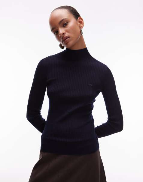 Lacoste high neck merino wool jumper in navy