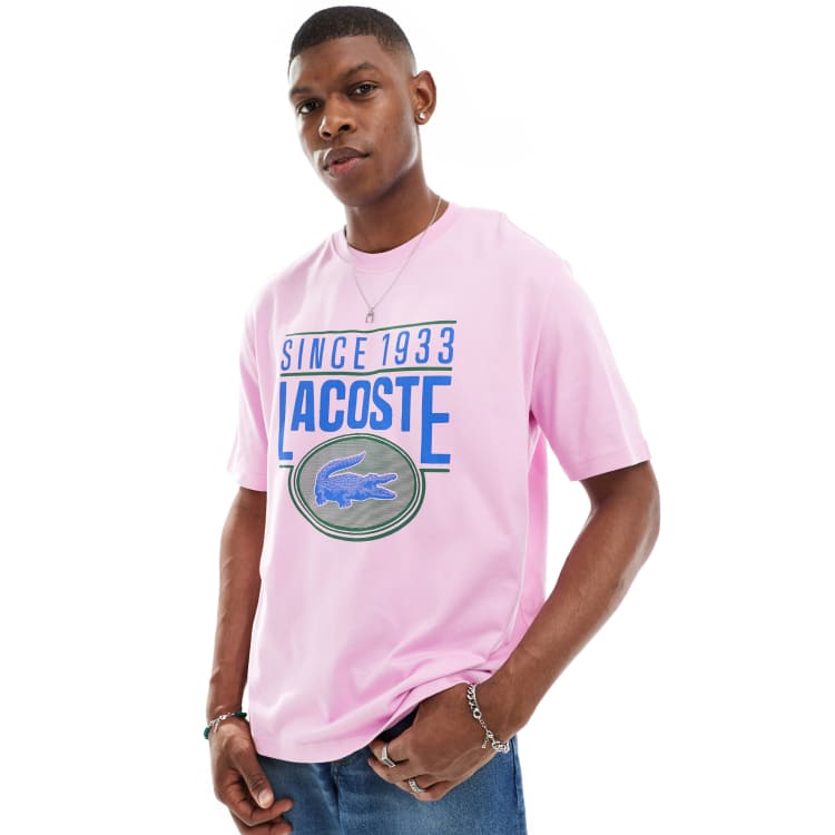 Lacoste graphic logo front t shirt in pink ASOS