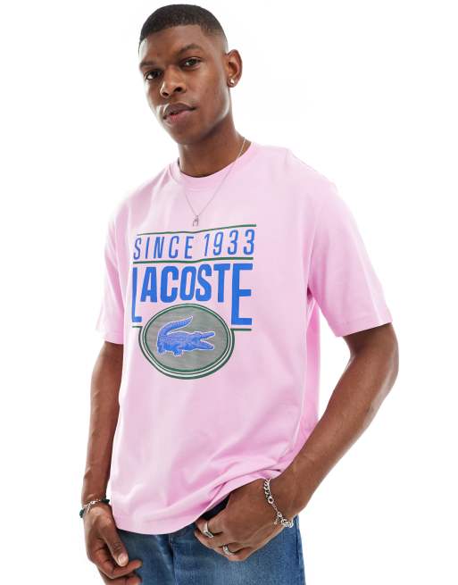 Lacoste graphic logo front t-shirt in pink