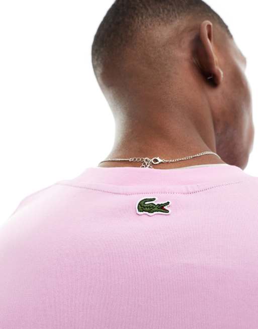 Lacoste graphic logo front t-shirt in pink, 3 of 4