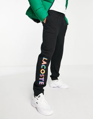 Lacoste graphic text joggers in black