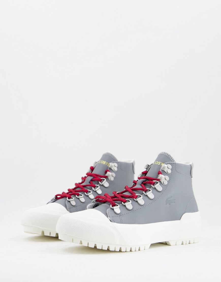 Lacoste gripshot lace up high top sneakers in gray