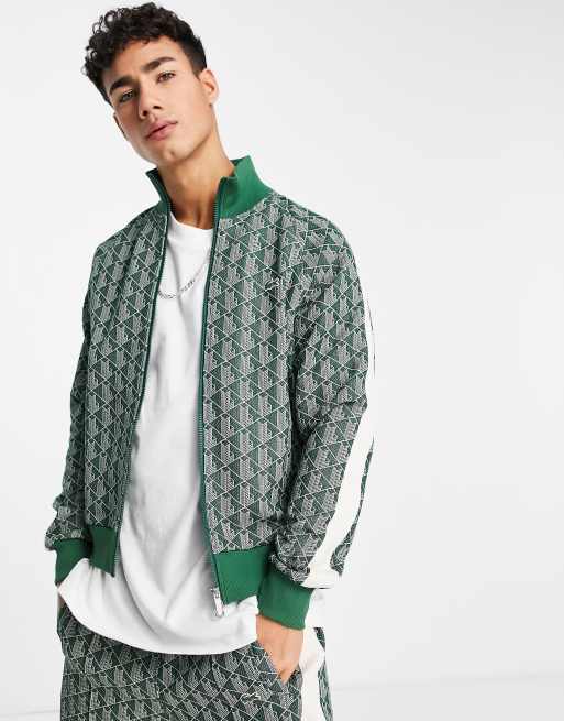 Lacoste – Grön, mönstrad träningsjacka