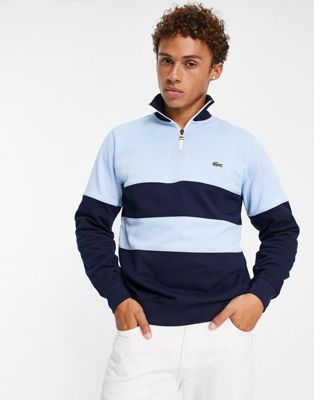 Lacoste half zip colour block sweatshirt in navy