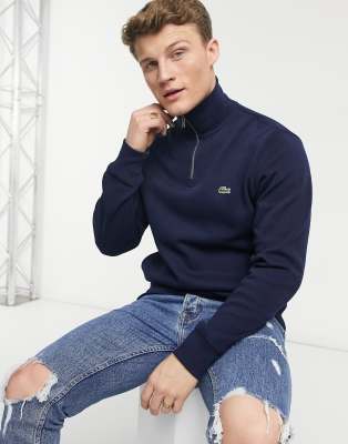 Lacoste Mens Core Essentials Quarter Zip Sweatshirt In Navy In Black