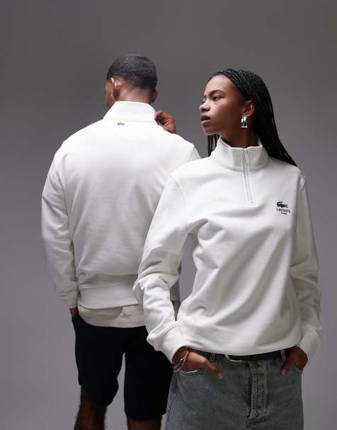 Lacoste half zip sweatshirt in white with chest logo print - view 1