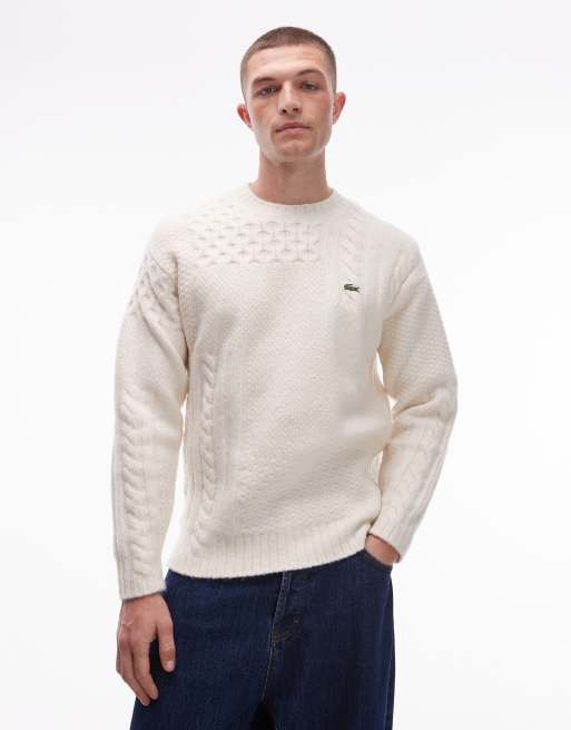 Lacoste heavy knit sweater in cream