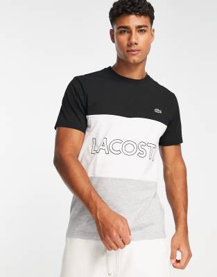 Lacoste heavyweight color block logo t-shirt in black